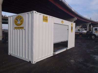 White Storage Container with Rollup Door