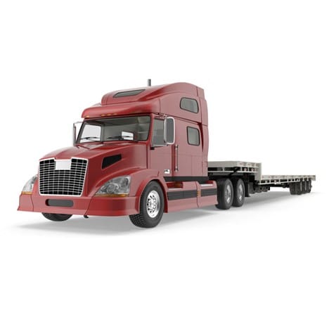 Red truck with flatbed trailer