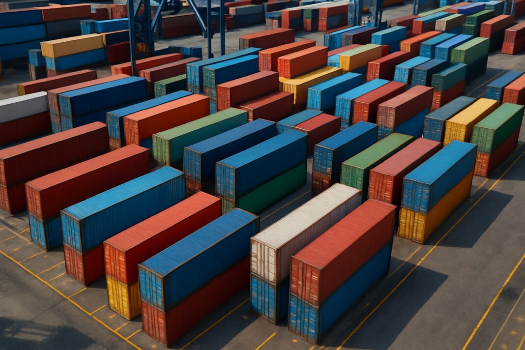 Conex Boxes Stacked At a Port