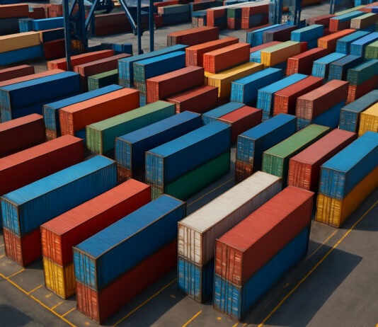 Conex Boxes Stacked At a Port