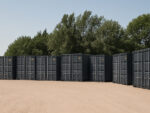 Storage containers in a long row