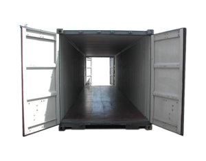 40-foot storage container with double doors on both ends for easy access.