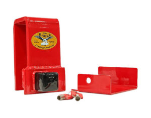 Roll-up door lock for securing storage trailer and road trailer contents.