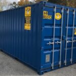 Blue painted storage container available for lease in custom colors.