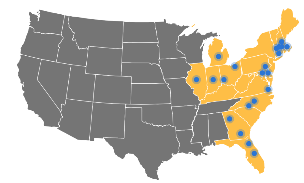 Eagle Leasing map showing locations.